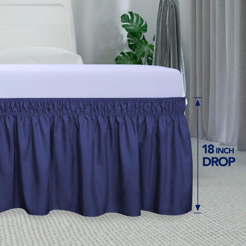 PureFit Wrap Around Ruffled Bed Skirt with Adjustable Elastic Belt - 18 Inch Drop Easy to Put On, Wrinkle Free Bedskirt Dust Ruffles, Bed Frame Cover for Queen, King and C-King Size Beds, Navy - Image 5